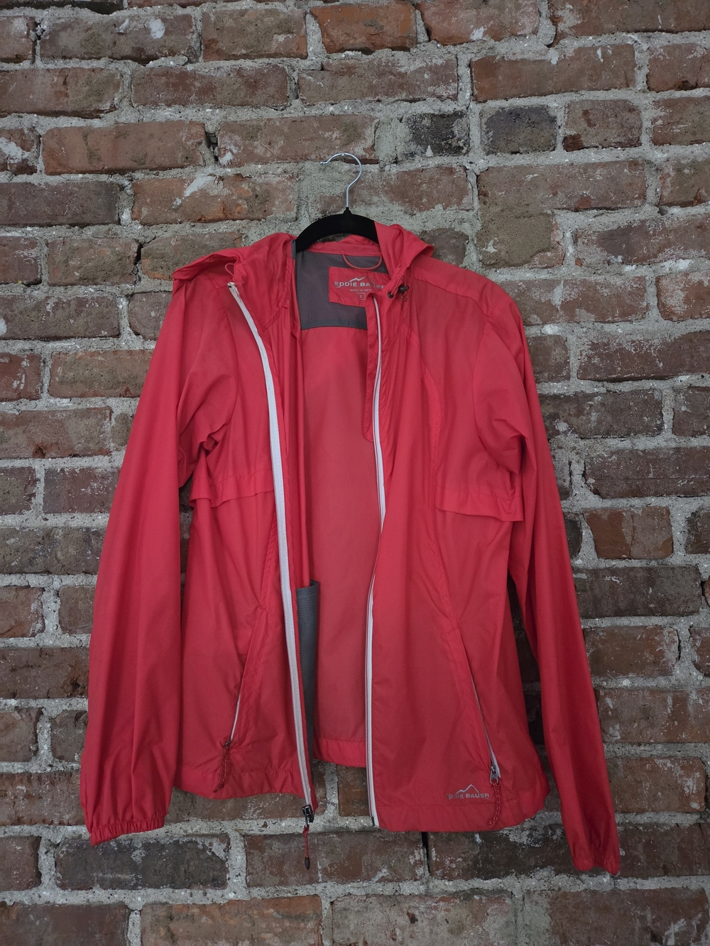 Eddie Bauer Red Orange Hooded Windbreaker Jacket